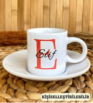 Kişiye Özel İsimli Baş Harf Detaylı Türk Kahvesi Fincanı