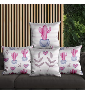 eJOYA Pembe Kaktüs Tasarımlı 4'lü Yastık İçi Ve Kırlent Kılıfı 45cm 113671