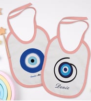 BK Kids Kişiye Özel Nazar Boncuğu Tasarımlı 2’li Pembe Mama Önlüğü-1