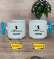 Kişiye Özel Jandarma Kupa Bardak T Mavi Kulplu Askeri Personele Hediye, Jandarmaya Hediye