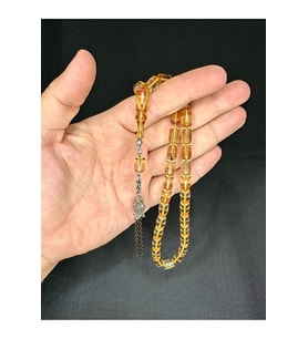 SEVGİLİYE ÖZEL HEDİYE ATEŞ KEHRİBAR TESBİH KAPSÜL KESİM BEJ RENGİ 11MM X 7MM H-1535.