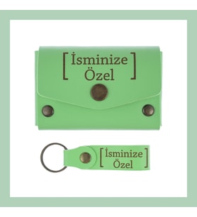 Fıstık Yeşil, Kişiye Özel Cüzdan ve Anahtarlık Seti, Değerli Dosta, Sevdiğine Zarif Hediye (Fıstık Yeşili)