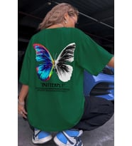 Unisex Butterfly Baskılı T-shirt (Yeşil)