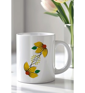 Çiçek Desenli 330ml Baskılı Beyaz Seramik Kupa Bardak