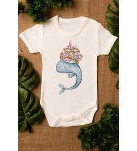 Unisex Ekru Bebek Balina Baskılı Çıtçıtlı B0dy