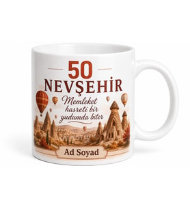 Nevşehir Plakalı Şehir Hatırası Kupa Bardak 50 Plaka Hediye Porselen