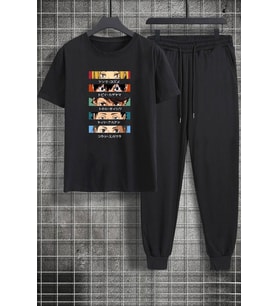 Unisex Cosplay Haikyuu Baskılı 2'li Eşofman Takımı (Siyah)