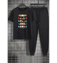 Unisex Cosplay Haikyuu Baskılı 2'li Eşofman Takımı (Siyah)