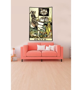Bej Death Tarot Kartı Leke Tutmaz Kadife Kumaş Duvar Örtüsü Duvar Halısı Tapestry (Sarı-Siyah)