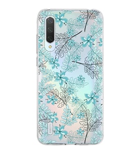 Xiaomi Mi 9 Lite Uyumlu Kapak Floral Su Yeşili Tasarımlı Şeffaf Silikon Kılıf