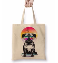 Summer Pug Gözlüklü Pug Köpek Bez Çanta Uzun Saplı