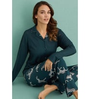 Mihra Kadın Gömlek Yaka TERMAL Pijama Takımı 14300/20 - 1 Adet (Koyu Yeşil)