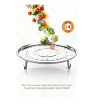 Inox Çelik Ayaklı Buharlı Pişirme Aparatı - 24 cm Çok Amaçlı Tencere İçi Haşlama Standı