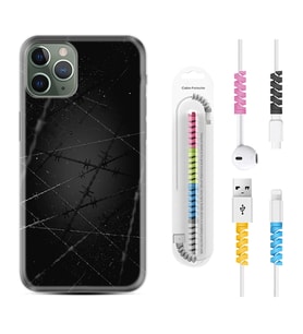 Apple iPhone 11 12 13 14 Pro Max Kılıf Kablo Koruma Spiral Silikon Dikenli Tel 1779
