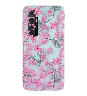 Xiaomi  Mi Note 10 Lite  Kamera Korumalı Kapak Floral Pembe Tasarımlı Şeffaf  Kılıf