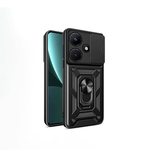İnfinix Hot 30i Kılıf Yüzüklü Standli Sürgülü Kamera Korumalı Tank Sert Silikon Kapak (Siyah)