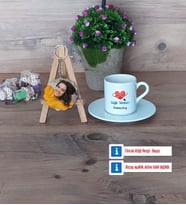 Sağlık Teknikeri Türk Kahvesi Fincanı Ahşap Altlıklı ve Fotoğraflı Ahşap Anahtarlık HediyeTıp Bayramı Hediyesi (Model 2)