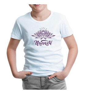 Yoga - Lotus Namaste Beyaz Çocuk Tshirt
