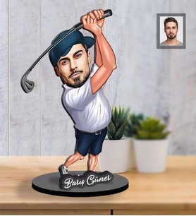 Kişiye Özel Golfçü Karikatürlü İki Katmanlı Ahşap Biblo Bay-2