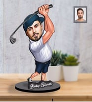 Kişiye Özel Golfçü Karikatürlü İki Katmanlı Ahşap Biblo Bay-2