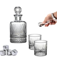 Karaf Sürahi ve 2 Adet 275 ml Bardak Seti - Su Meşrubat Viski Şişesi 1100 ml