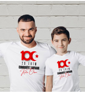 BK Gift 29 Ekim Tasarımlı 2’li Baba-Oğul Beyaz Tişört-2, 29 Ekim Hediyesi, Trend Tişört, 100.Yıl Hediyesi