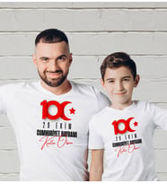 BK Gift 29 Ekim Tasarımlı 2’li Baba-Oğul Beyaz Tişört-2, 29 Ekim Hediyesi, Trend Tişört, 100.Yıl Hediyesi