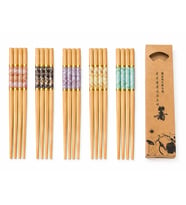 Valkyrie 10 Çift Mermer Desenli Bambu Yemek Çubuğu Seti 20 Adet Kaymaz Uçlu Kutulu Chopstick