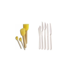 Ponpon Fırça Ve Plastik Spatula Seti
