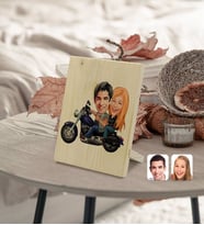 BK Gift Kişiye Özel Motorcu Sevgililer Karikatürlü Dekoratif Ahşap Çerçeve Model 1