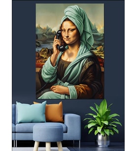 Telefonla Konuşan Mona Lisa Dekoratif Kanvas - Mdf Ahşap Tablo