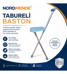Nordmende Tabureli Baston Oturaklı Katlanabilir Yürüyüş Bastonu Taşınabilir Baston Sandalye