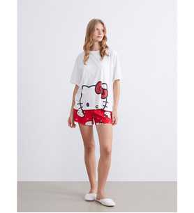 LCW Young Kırmızı Hello Kitty Baskılı Kadın Şortlu Pijama Takımı