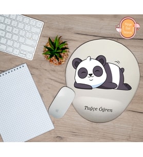 Kişiye Özel Sevimli Panda Temalı Mousepad Bilek Destekli