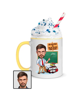 Erkek Din Kültürü Öğretmenine Hediye Karikatürlü Sarı Kupa Bardak