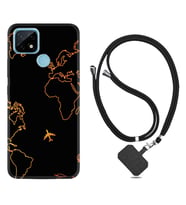 Realme C11 C21 C21Y C25Y C11 2021 Kılıf Boyun Askılı Silikon Harita ve Uçak 1777