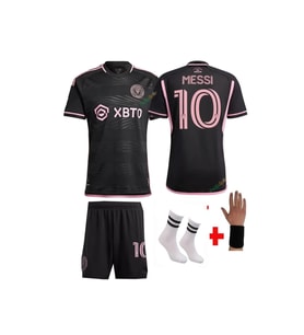 Messi Inter Miami Taraftar Çocuk Futbol Forması 4 Lü Set Yeni Sezon Messi (Siyah)