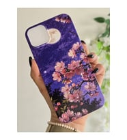 Iphone 14 PLUS / 15 PLUS Uyumlu Sanatsal Manzaralı Pembe Çiçekler Desenli Şeffaf Telefon Kılıfı