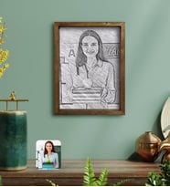 BK Gift Kişiye Özel Kadın Öğretmen Karakalem Tasarımlı Doğal Masif Ahşap Çerçeveli Tablo 30x40cm-1