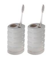2 ADET SERAMİK DİŞ FIRÇALIK OVAL ÇİZGİLİ MODEL 9X6X11CM BANYO SETİ