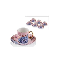 Floral Pink Porselen 12 Parça 6 Kişilik Kahve Fincan Takımı