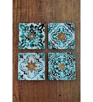 Doğal Taş Bardak Altlığı Tile Desen Baskılı 10x10cm Stone Coasters 4'lü Set