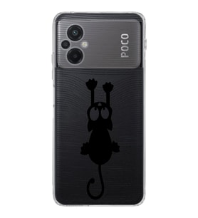 Poco M5  Kamera korumalı Kapak Çizgi Kedi (Siyah) Tasarımlı Şeffaf Kılıf