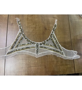8X26 CM BONCUK İŞLEME BEYAZ GÜPÜR TÜL YAKA APLİKE ARMA YAMA DİKİŞ