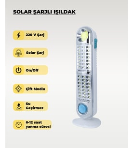 60W Solar / 220V Şarjlı Işıldak - Askı Aparatlı ve Ayaklı - Su Geçirmez
