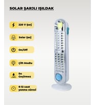 60W Solar / 220V Şarjlı Işıldak - Askı Aparatlı ve Ayaklı - Su Geçirmez (Beyaz)