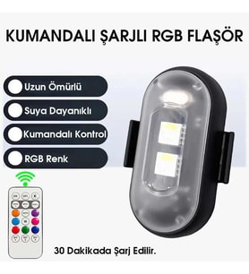 Kumandalı Şarjlı Çift RGB Led Flaşör