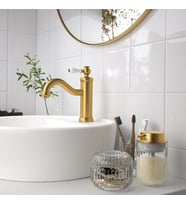 3 Lü Banyo Sabunluk Seti SILVTJÄRN Gold Renk-Cam MeridyenDukkan Sıvı Sabunluk-Diş Fırçalık-Cam Kutu