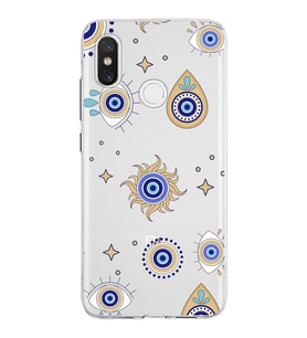 PrintiFy Xiaomi Mi 8 ile Uyumlu 1mm Slim Fit Nazar Boncuğu 5 Baskılı Şeffaf  Kılıf