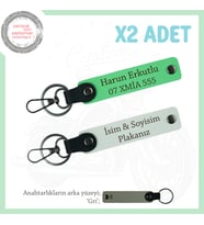 Tarz Sahibi Sürücülere Özel, İsim ve Plaka Yazılı Deri 2’li Anahtarlık, Beyaz-F Yeşil-Gr
